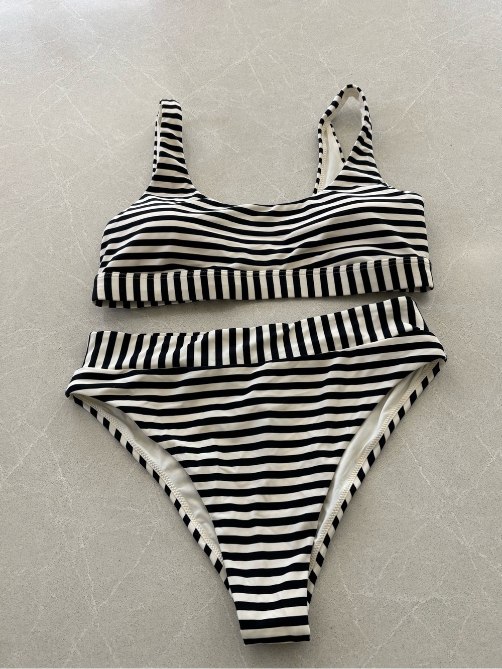 Simons White Ribbed Swim Bikini Active Top High Waisted Size Medium